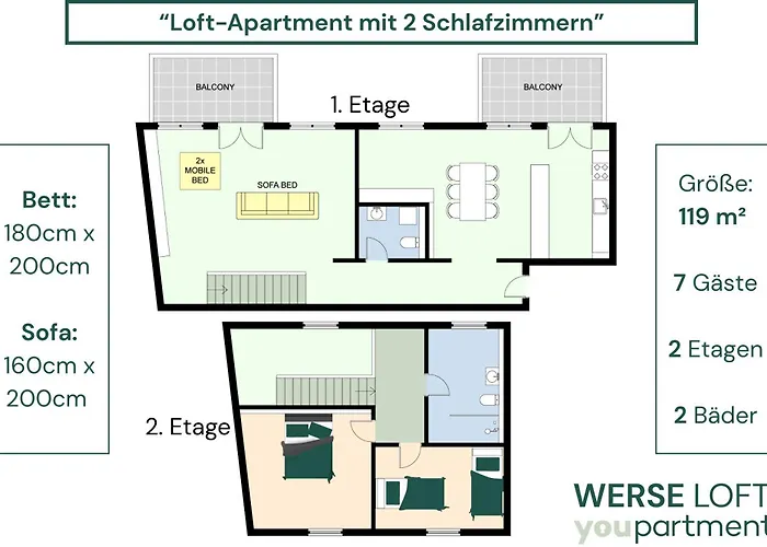 119 Qm - Exklusiv Auf 2 Etagen - Werse Loft By Youpartments דירה *
